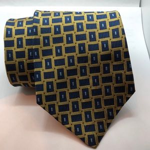 VTG Allen Sally Pure Silk Geo Pattern Gold/Blue Tie